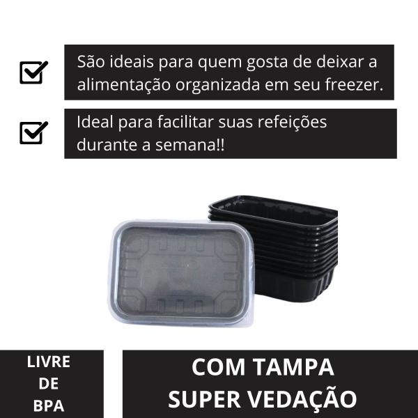 Pote Preto C/ 48un 500ml Descartável Marmita Freezer Microondas Fitness C/ Tampa - Gourmax Imagem de Pote Preto C/ 48un 500ml Descartável Marmita Freezer Microondas Fitness C/ Tampa