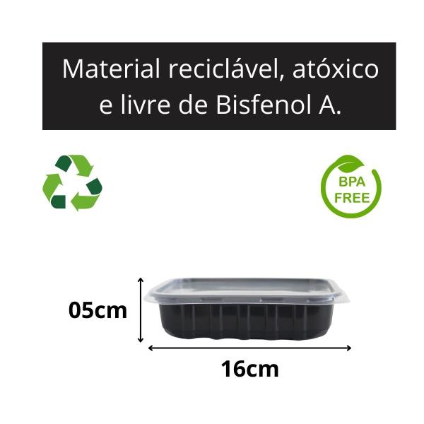 Pote Preto C/ 48un 500ml Descartável Marmita Freezer Microondas Fitness C/ Tampa - Gourmax Imagem de Pote Preto C/ 48un 500ml Descartável Marmita Freezer Microondas Fitness C/ Tampa