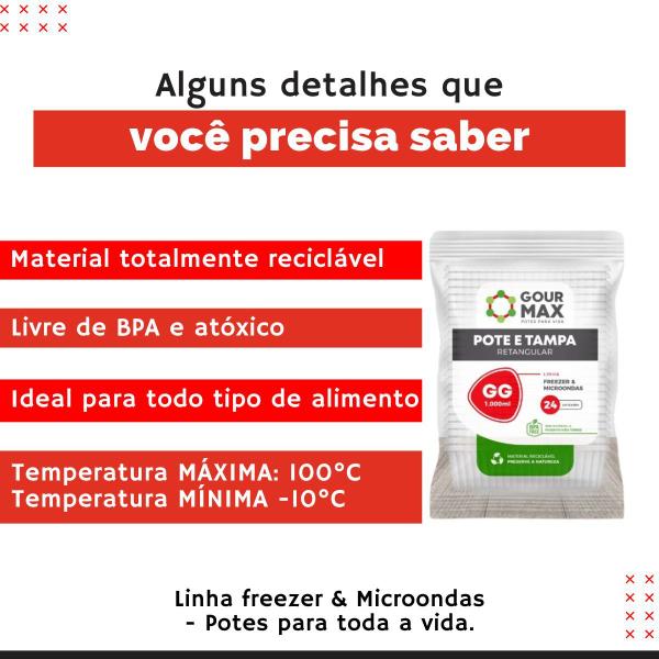 Imagem de Pote Preto C/ 72un 1000ml 1l Descartável Marmita Freezer Microondas Fitness Retangular C/ Tampa