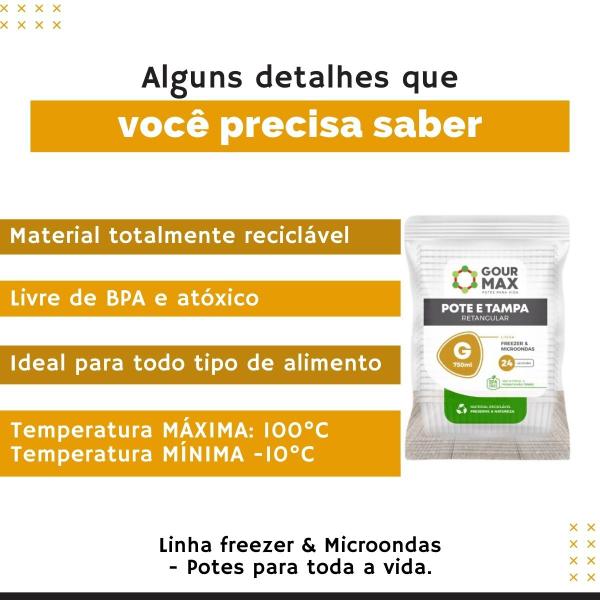 Imagem de Pote Preto C/ 72un 750ml Descartável Marmita Freezer Microondas Fitness Retangular C/ Tampa