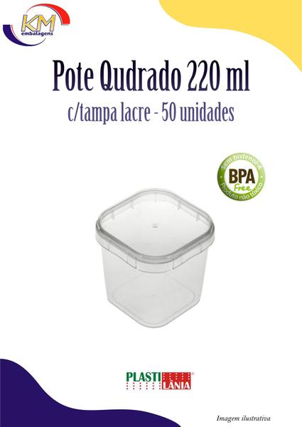 Imagem de Pote quadrado 220ml c/tampa lacre c/50 unid. - Plastilânia - bolo de pote, confeitaria (99915875)