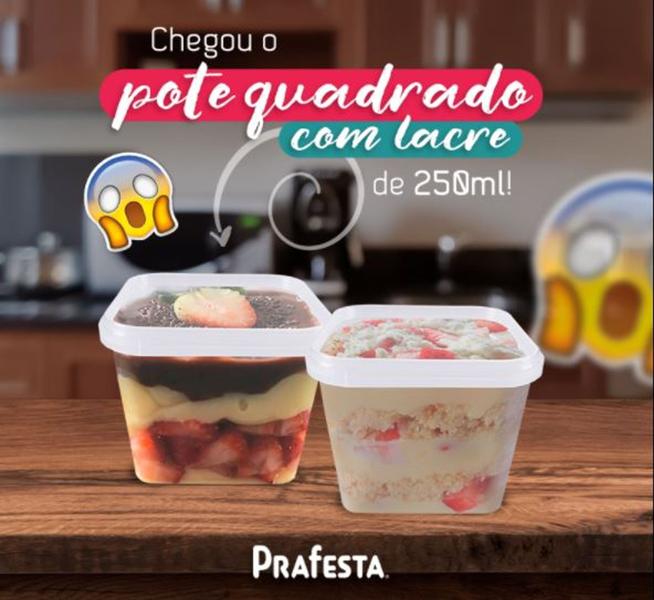 Imagem de Pote quadrado auto lacre 250 ml - 10 unid. - bolo de pote/alimentos (16056)