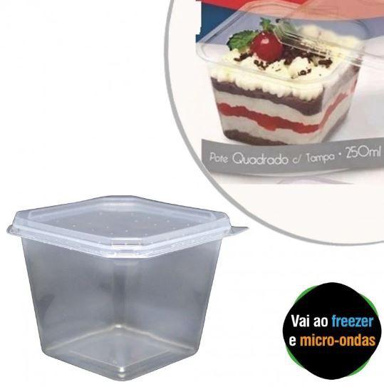 Imagem de Pote Quadrado Com Tampa Marmita Microondas e Freezer Prafesta 250ml - Pct 20 Unidades