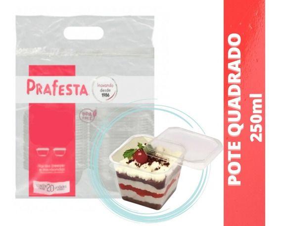 Imagem de Pote Quadrado Com Tampa Marmita Microondas e Freezer Prafesta 250ml - Pct 20 Unidades