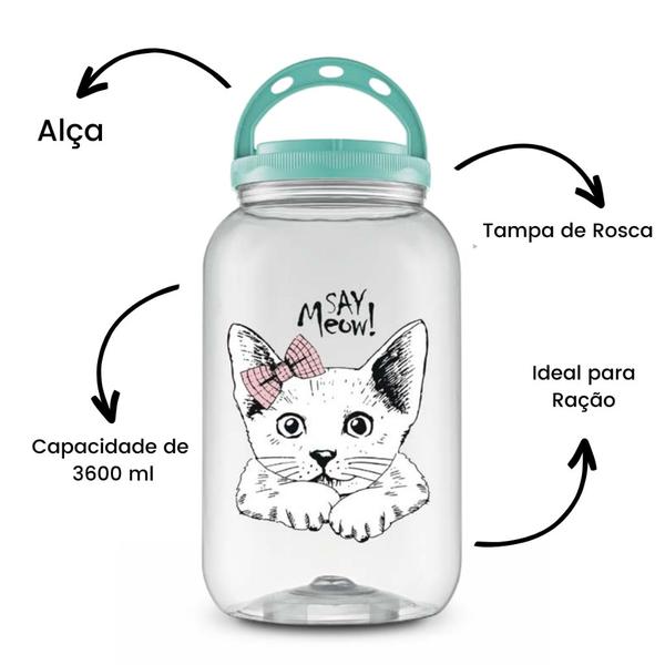 Imagem de Pote Ração 1700ML Baby Cat Gato Tampa Alça Verde