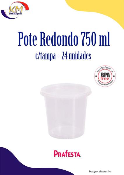 Pote Redondo 750 ml c/tampa 24 unid. - Prafesta - sobremesa, doces, conserva (7141) Imagem de Pote Redondo 750 ml c/tampa 24 unid. - Prafesta - sobremesa, doces, conserva (7141)