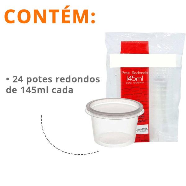 Imagem de Pote Redondo Plástico 145ml Freezer Microondas Bolo Pote 24u