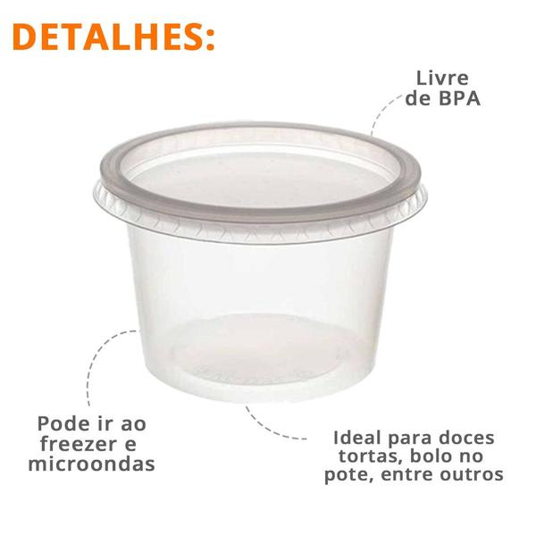 Imagem de Pote Redondo Plástico 145ml Freezer Microondas Bolo Pote 24u