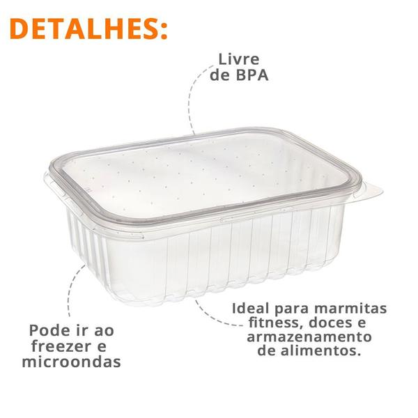 Imagem de Pote Retangular 500ml Embalagem Marmita Fitness 120un Atacado