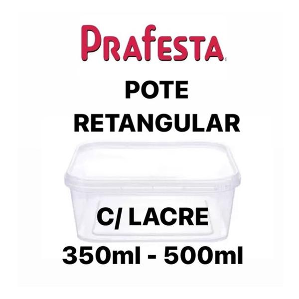 Imagem de Pote Retangular com Lacre 350/500ml  - PRAFESTA 10 Unidades - Freezer/microondas