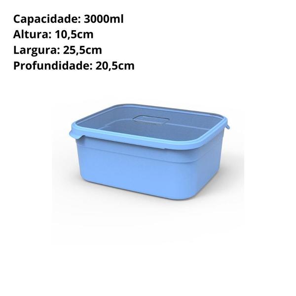 Imagem de Pote Retangular de Plástico 3000ml Azul Claro