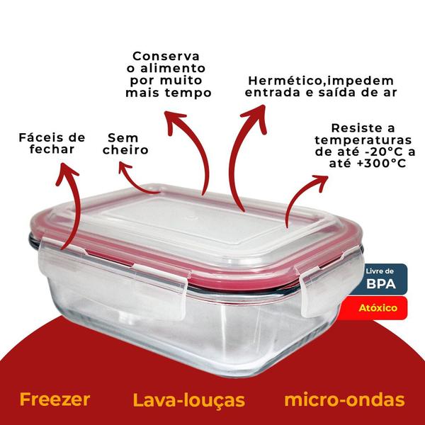 Imagem de Pote Retangular de Vidro Com Tampa Hermética Conserva Alimentos 1040ml