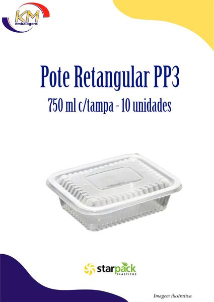 Imagem de Pote retangular PP3 c/tampa 750 ml c/10 unid. - Starpack - embalagem freezer e microondas (16078)