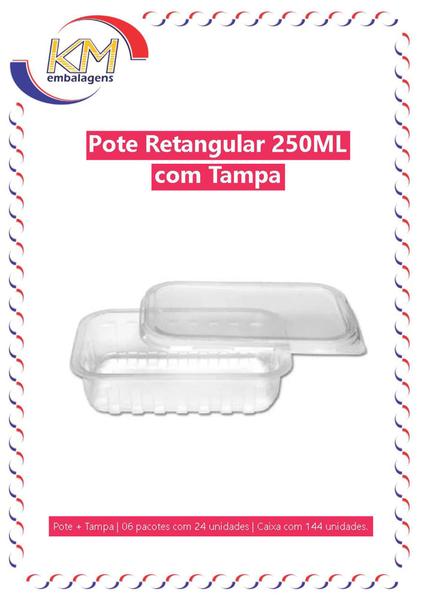 Imagem de Pote retangular s/lacre  250 ml c/ tampa 144 unid - marmita fitness,  embalagem alimentos (14276)