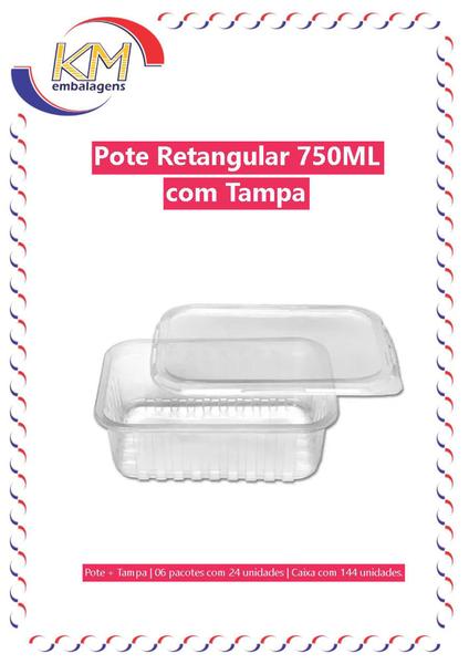 Imagem de Pote retangular s/lacre 750 ml c/ tampa 144 unid - marmita, embalagem alimento, delivery (14280)