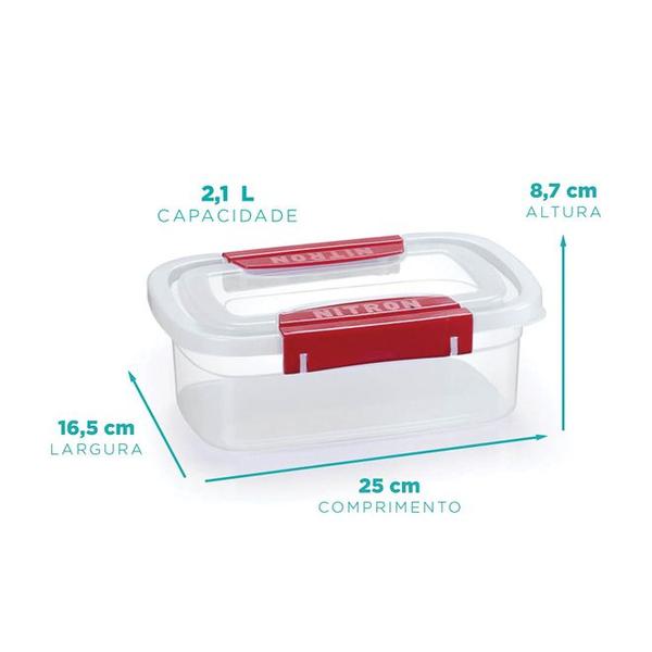 Pote Retangular Transparente Com Trava Ultra forte 2 Litros - NITRON Imagem de Pote Retangular Transparente Com Trava Ultra forte 2 Litros
