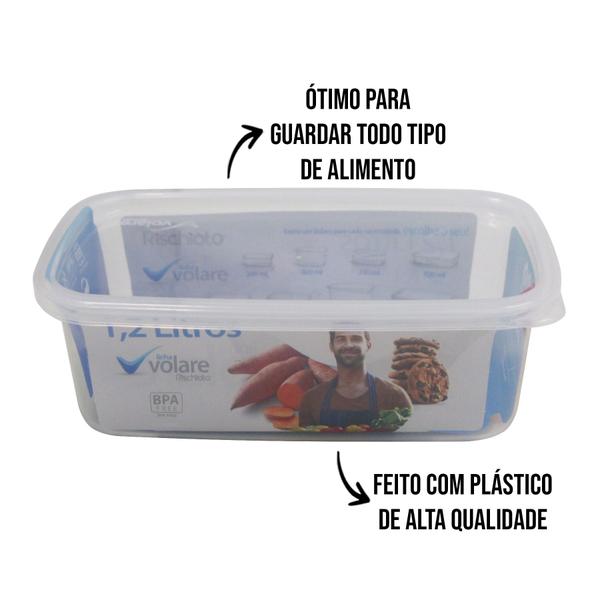 Imagem de Pote Rischioto Volare 1,2L Médio Transparente Comida Alimentos Vasilha Retangular Plástico Organização Com Tampa