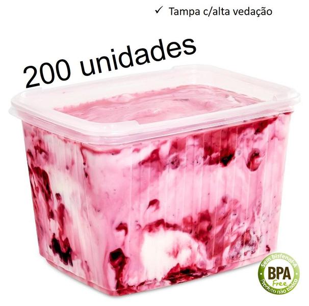 Imagem de Pote sorvete 2 litros transparente 200 unidades c/ tampa alta vedação BP Potes