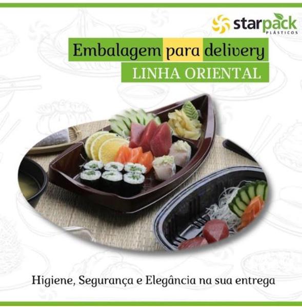 Imagem de Pote Sushi Boat Mogno c/tampa 05 unidades - Starpack - comida asiática, delivery (9427)