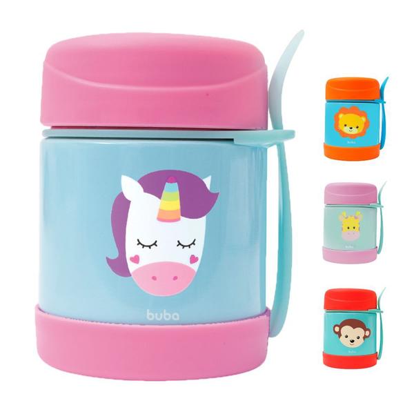 Pote térmico alimentação comida do bebe infantil aço inoxidável com talher papinha animal fun - Buba Imagem de Pote térmico alimentação comida do bebe infantil aço inoxidável com talher papinha animal fun