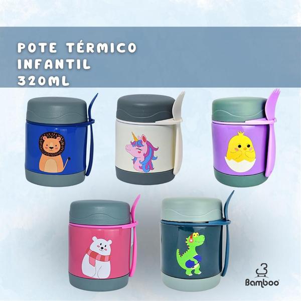 Imagem de Pote Térmico Bebê Infantil 320 ml Aço Inox Com Garfo Bamboo