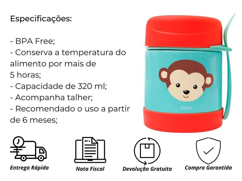 Imagem de Pote Térmico Bebê Infantil Colher Papinha Tampa Animal Unicórnio Leão Macaco Girafa Buba