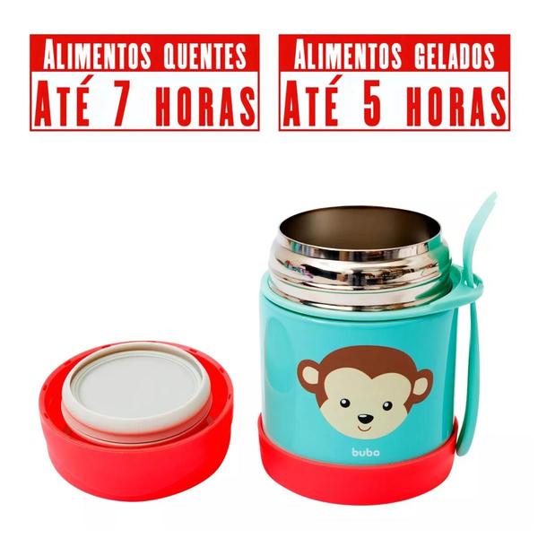 Imagem de Pote Térmico Buba Infantil Bebê Fun Animal Com Talher Macaco