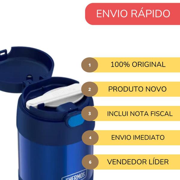 Imagem de Pote Térmico Com Colher Thermos Quente e Frio Azul Parede dupla