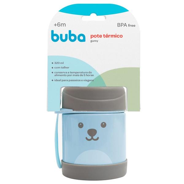 Imagem de Pote Térmico Com Talher Infantil Buba Gumy Azul 320ml Baby Papinha Menino