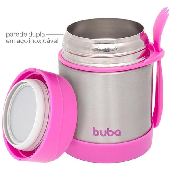 Imagem de Pote Térmico De Alimentos Rosa Com Colher 320Ml Buba