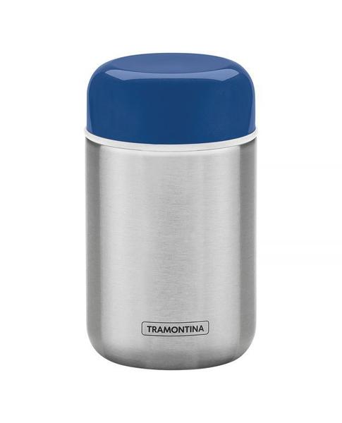 Pote termico em aco inox com tampa azul 8,8 cm 400 ml tramontina Imagem de Pote termico em aco inox com tampa azul 8,8 cm 400 ml tramontina