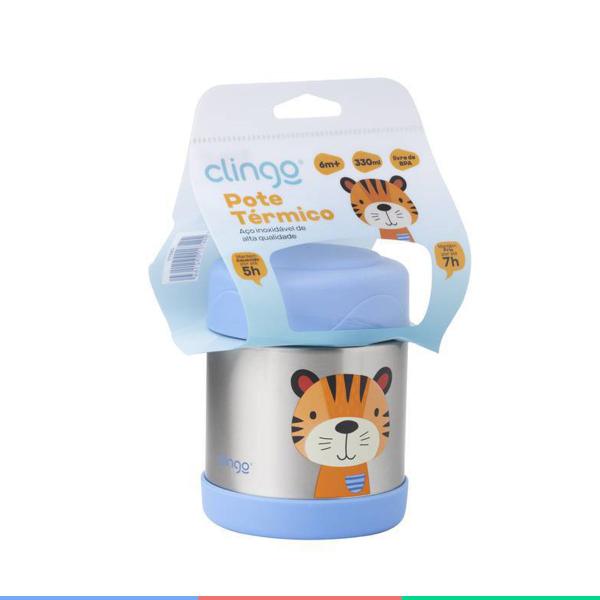 Imagem de Pote Termico Infantil de Inox de 330ml Tigre Azul Clingo