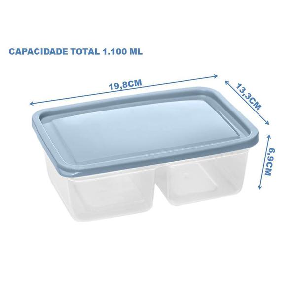 Imagem de Pote Transparente com 2 Divisória Com Tampa 1100ML - Retangular multiuso Divisao Quadrada - 01 Peça - PANAMI