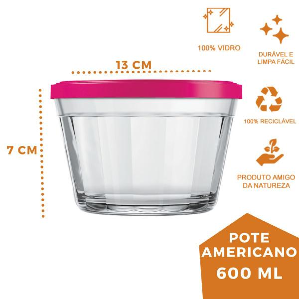 Imagem de Pote Vidro Americano C/Tampa Cores Cereal Bolacha 600ml 8Un