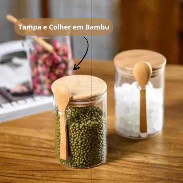 Imagem de Pote Vidro Com Colher De Bambu Tampa Hermetica 900ml