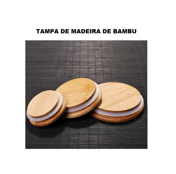 Imagem de Pote Vidro Hermético Kit 6 Unidades Alimento Tampa De Bambu