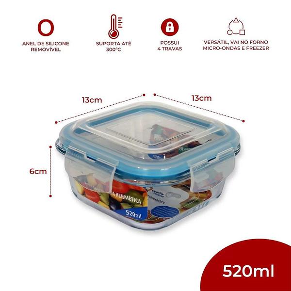 Imagem de Pote Vidro Hermético Trava Mais Forno Micro-Ondas e Freezer 520ml - Quality House