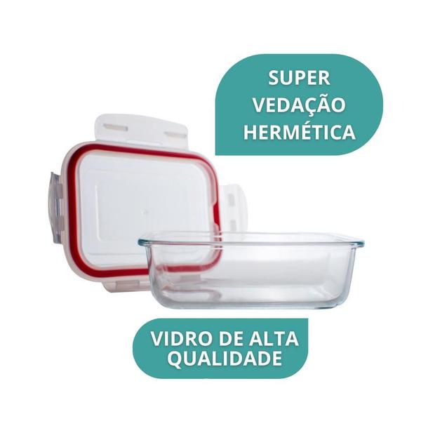 Imagem de Pote Vidro Marmita Tampa Hermética Vedação Silicone 1040ml Grande Forno Freezer e Microondas