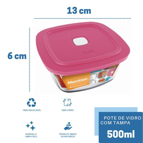 Pote Vidro Quadrado Facilita Marmita 500ML Marinex 2Un - NADIR FIGUEREIDO Imagem de Pote Vidro Quadrado Facilita Marmita 500ML Marinex 2Un