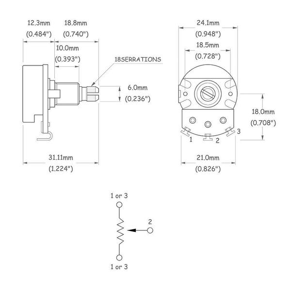 Imagem de Potenciômetro Instrumentos (3 Peças) Spirit VL2418HB-A500K F035