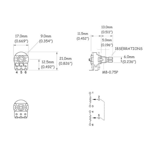 Imagem de Potenciômetro Instrumentos (3 Unidades) Spirit PAN18-AC500K