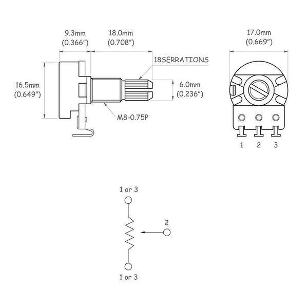 Imagem de Potenciômetro Instrumentos (3 Unidades) Spirit VL1718H-A25K F035