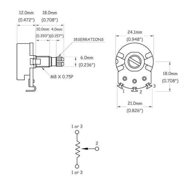 Imagem de Potenciômetro Instrumentos (3 Unidades) Spirit VL2418H-A500K