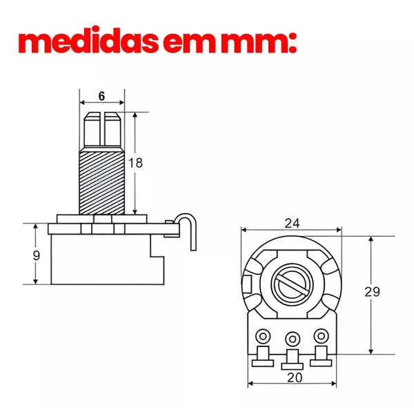 Imagem de Potenciômetro Logarítmico Thida A250k Eixo Longo Dourado