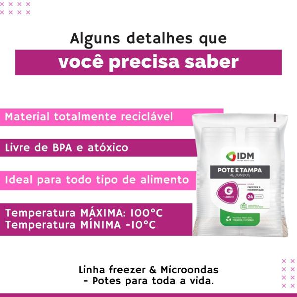 Imagem de Potes 1800ml 120un Descartáveis Redondo Empilhavel BPA Free Freezer Microondas