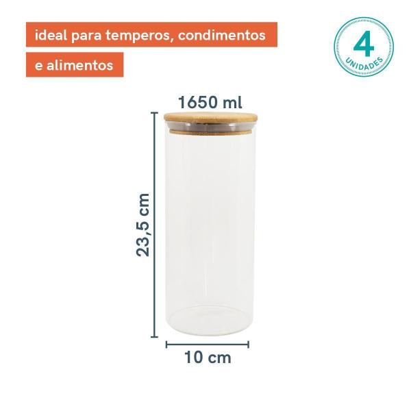 Imagem de Potes De Vidro Mantimentos 1650Ml Com Tampa Bambu - 4 Pçs