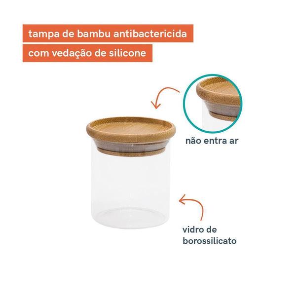 Imagem de Potes De Vidro Mantimentos Com Tampa Bambu 200Ml - 10 Pçs