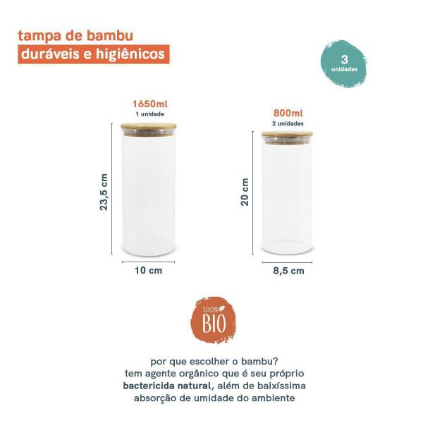 Imagem de Potes De Vidro Mantimentos Com Tampa Bambu Oikos - 3 Pçs