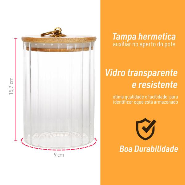 Imagem de Potes De Vidro P/mantimentos C/tampa Bambu 850ml- Dolce Home