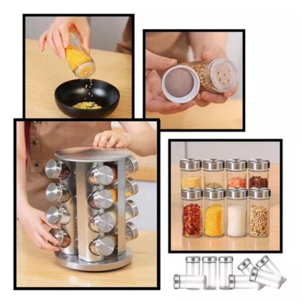 Potes Giratório de Tempero Inox/Vidro Organize sua Cozinha com Estilo e Conforto - BLACK WATCH Imagem de Potes Giratório de Tempero Inox/Vidro Organize sua Cozinha com Estilo e Conforto